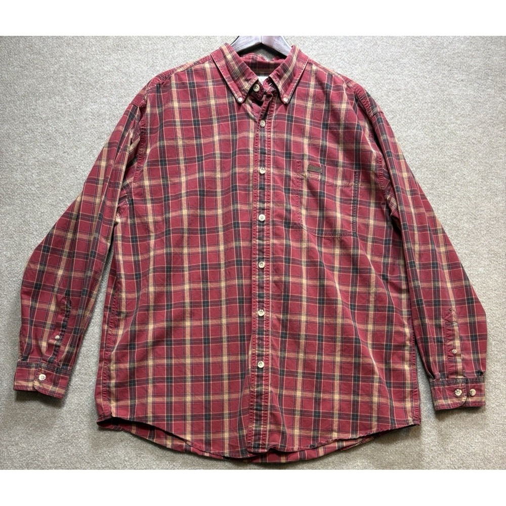 Carhartt Men's XL Red Plaid Long Sleeve Button Up Flannel Shirt Cotton Barn GUC